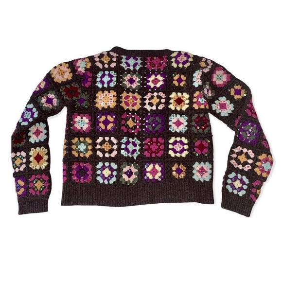 Vintage Y2K Dressbarn Crochet Granny Square Sequin Wool Sweater 🥺 - Picture 2 of 3